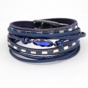 Leather Wrap Bracelet - Blue